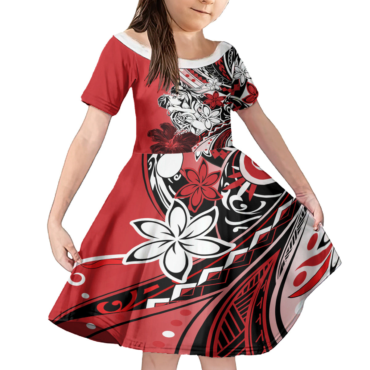 Polynesian Valentine Kid Short Sleeve Dress Couple Floral Unique Red Version LT01 KID Red - Polynesian Pride