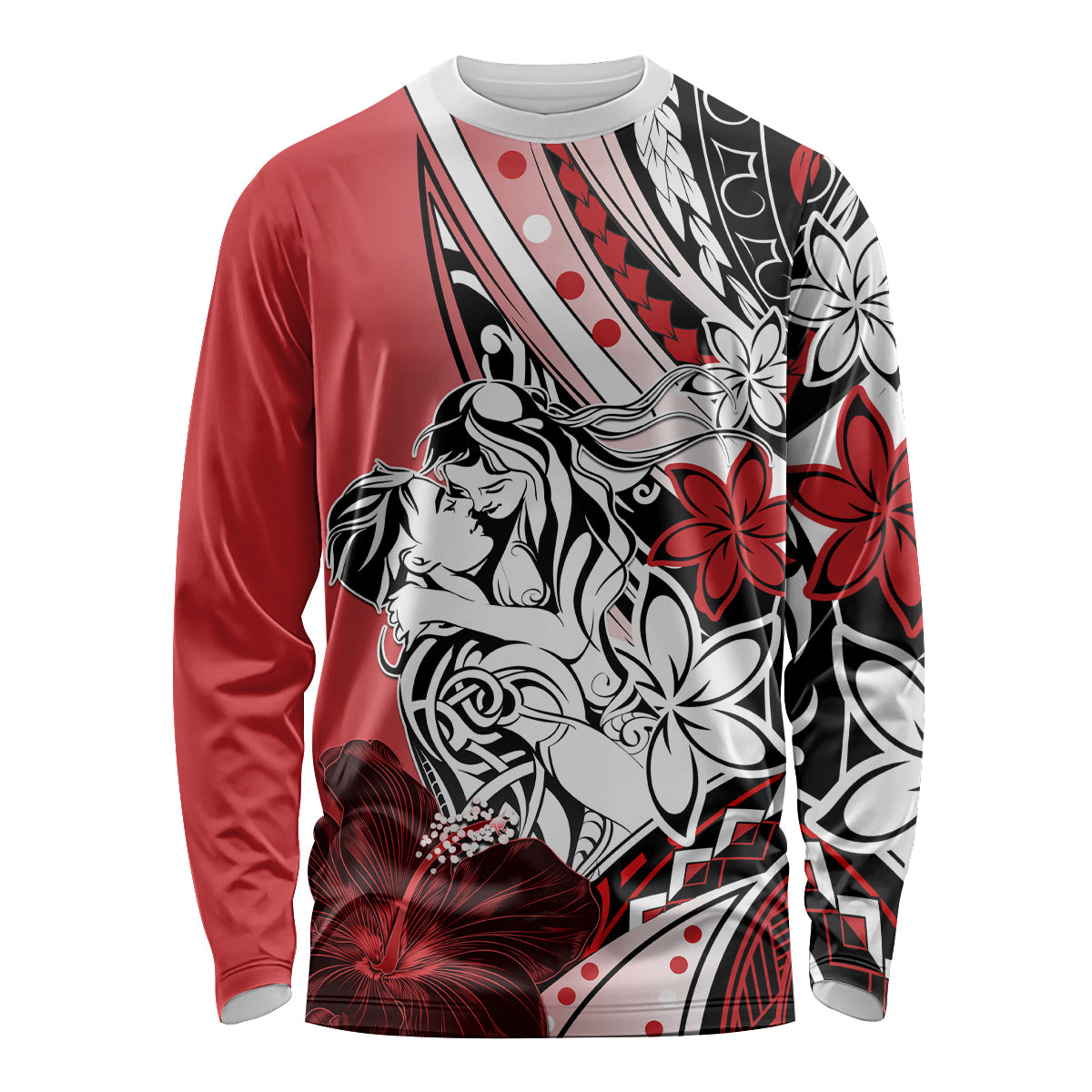 Polynesian Valentine Long Sleeve Shirt Couple Floral Unique Red Version LT01 Unisex Red - Polynesian Pride