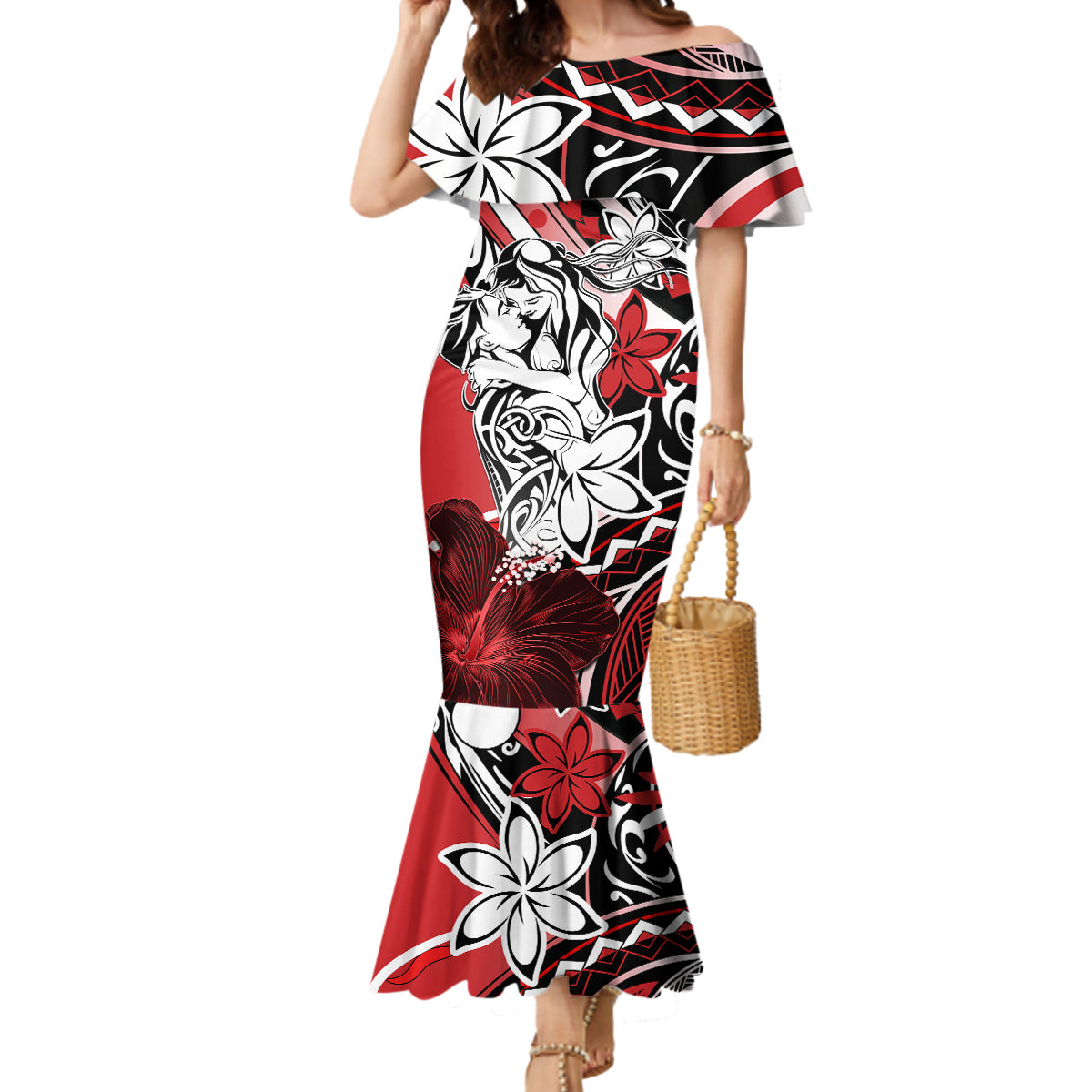 Polynesian Valentine Mermaid Dress Couple Floral Unique Red Version LT01 Women Red - Polynesian Pride