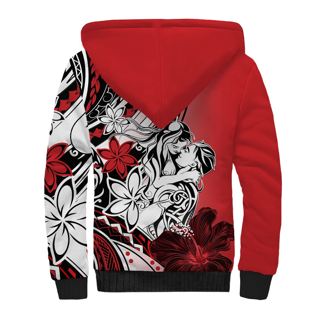 Polynesian Valentine Sherpa Hoodie Couple Floral Unique Red Version LT01 - Polynesian Pride