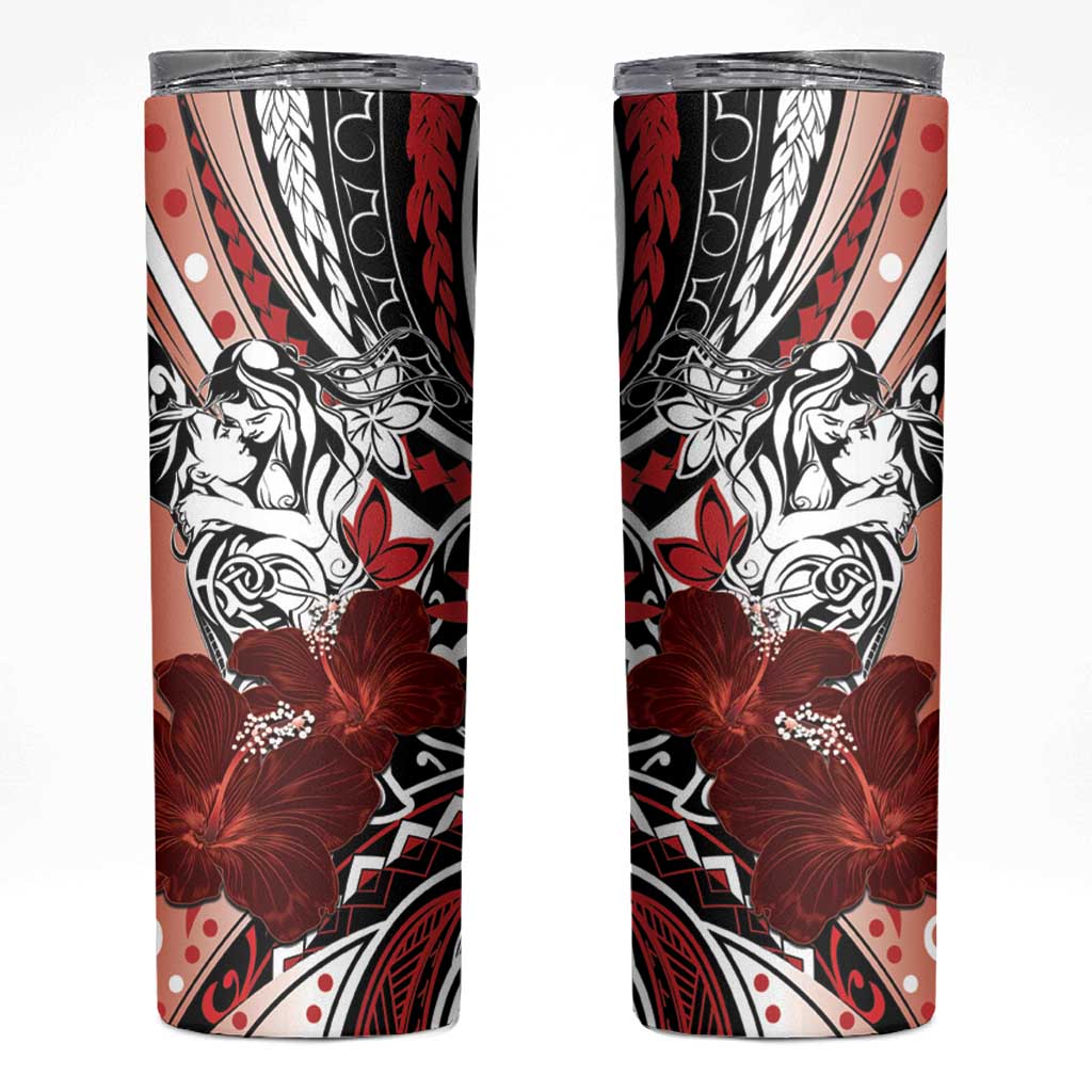 Polynesian Valentine Skinny Tumbler Couple Floral Unique Red Version