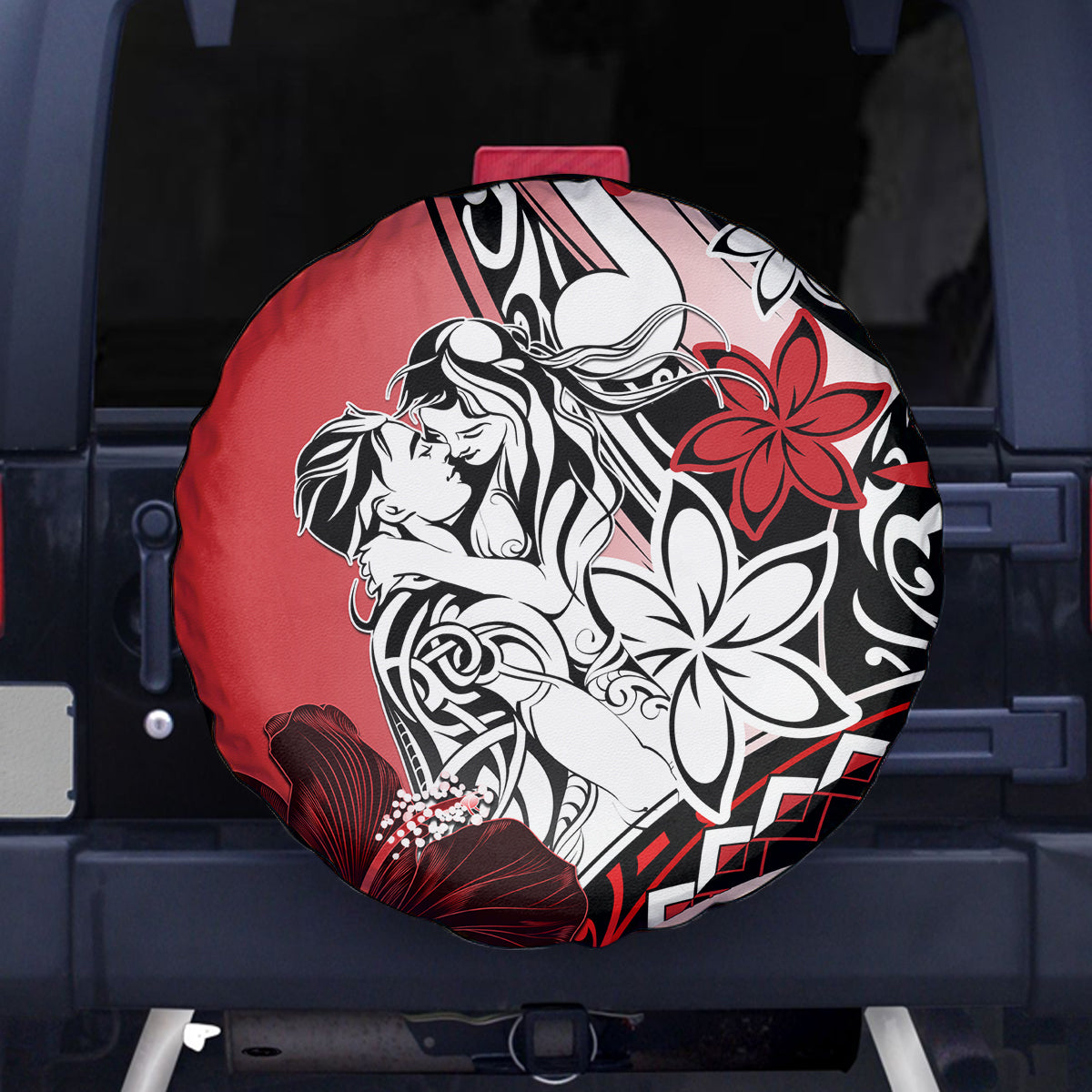 Polynesian Valentine Spare Tire Cover Couple Floral Unique Red Version LT01 Red - Polynesian Pride