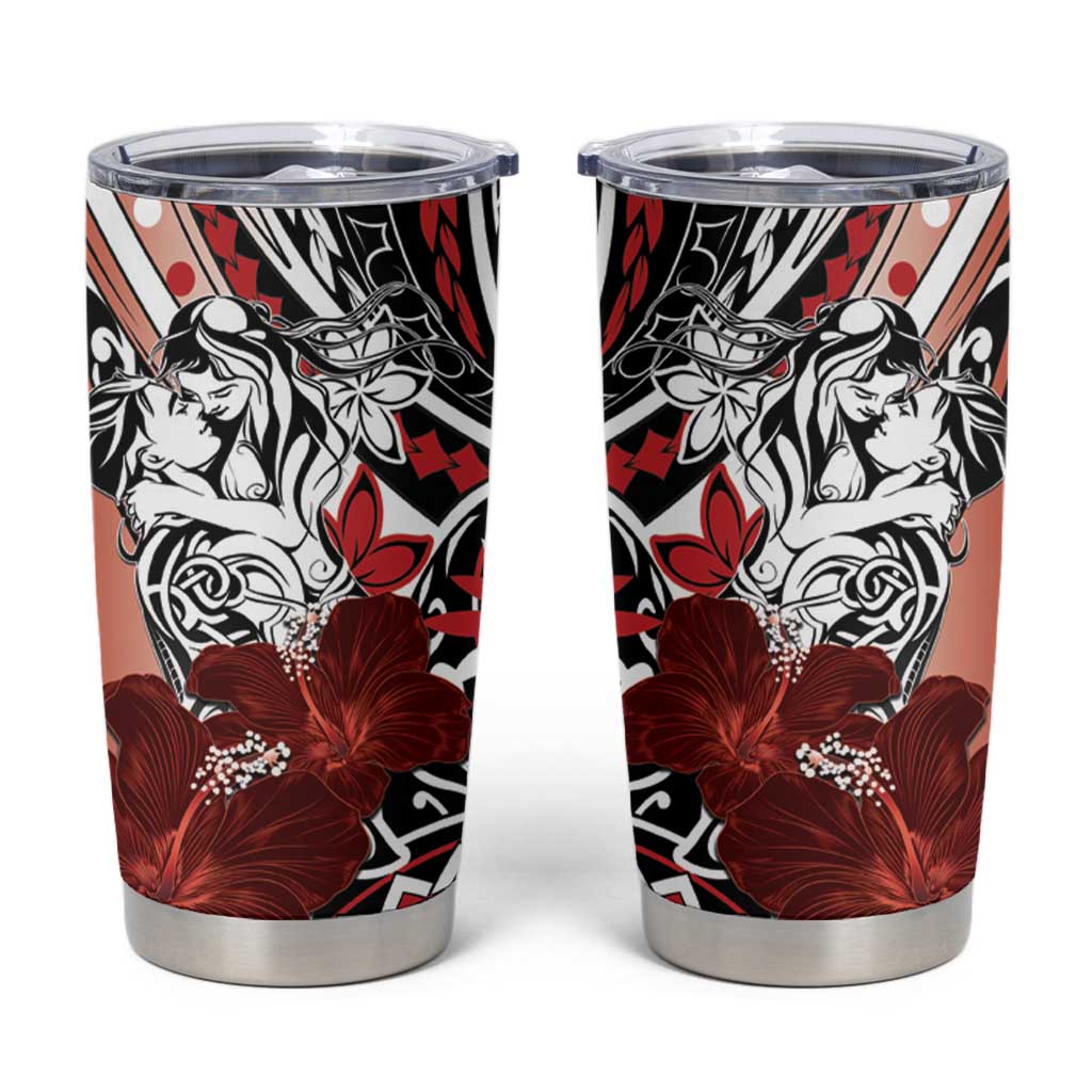 Polynesian Valentine Tumbler Cup Couple Floral Unique Red Version LT01 Red - Polynesian Pride