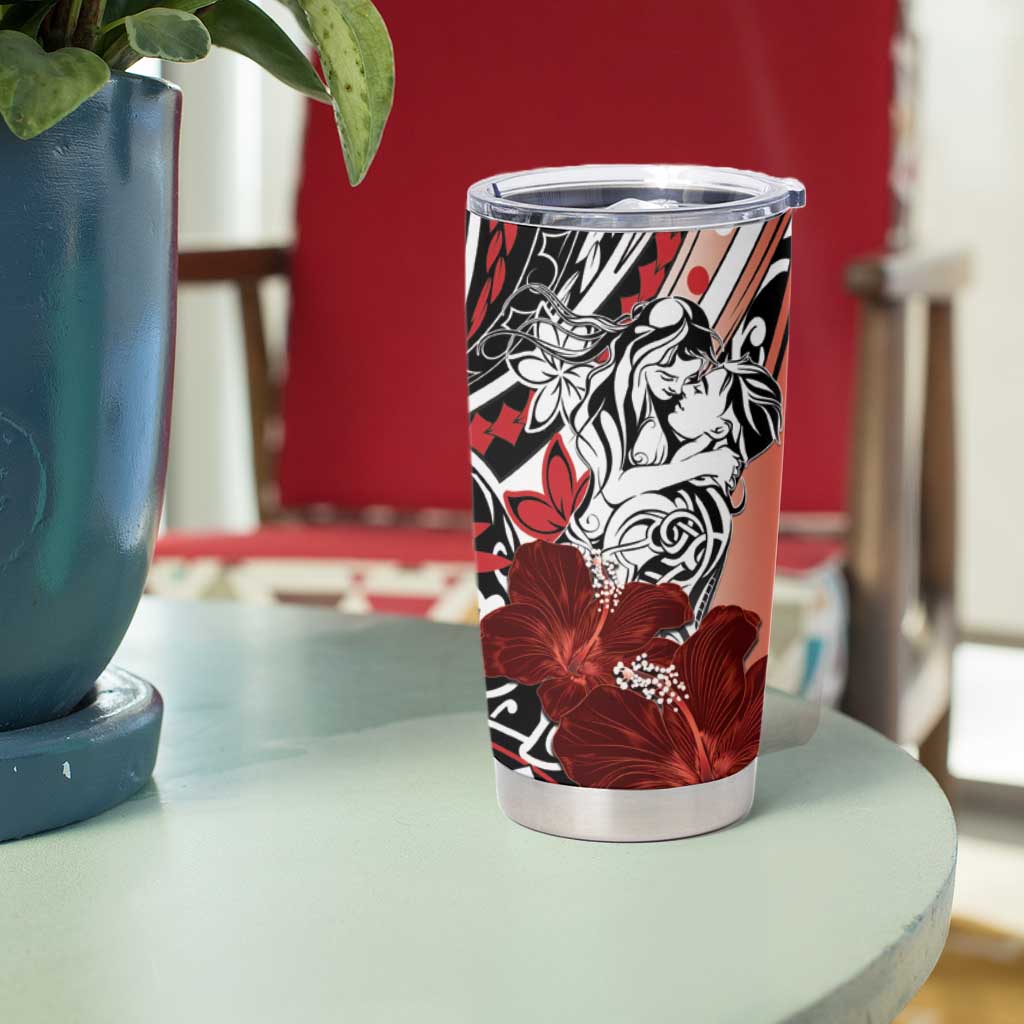Polynesian Valentine Tumbler Cup Couple Floral Unique Red Version LT01 - Polynesian Pride