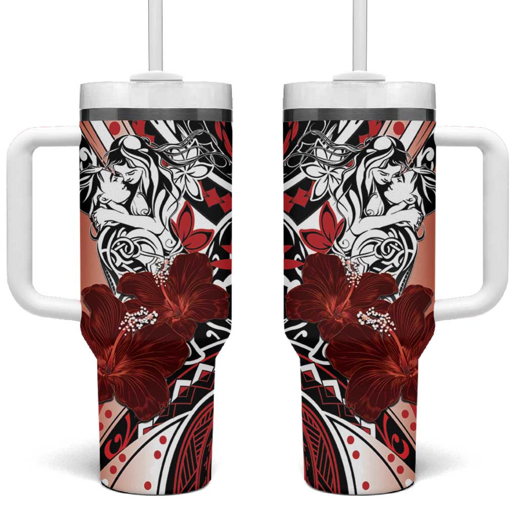 Polynesian Valentine Tumbler With Handle Couple Floral Unique Red Version