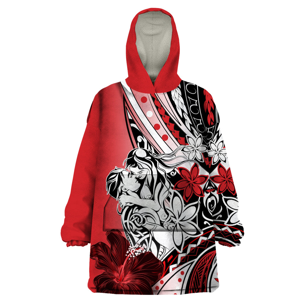 Polynesian Valentine Wearable Blanket Hoodie Couple Floral Unique Red Version LT01 One Size Red - Polynesian Pride