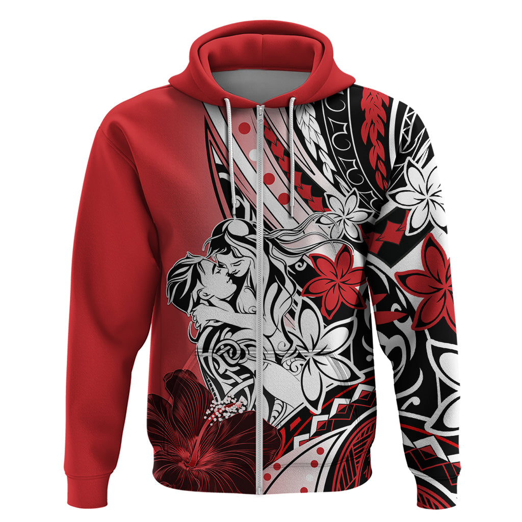 Polynesian Valentine Zip Hoodie Couple Floral Unique Red Version LT01 Zip Hoodie Red - Polynesian Pride