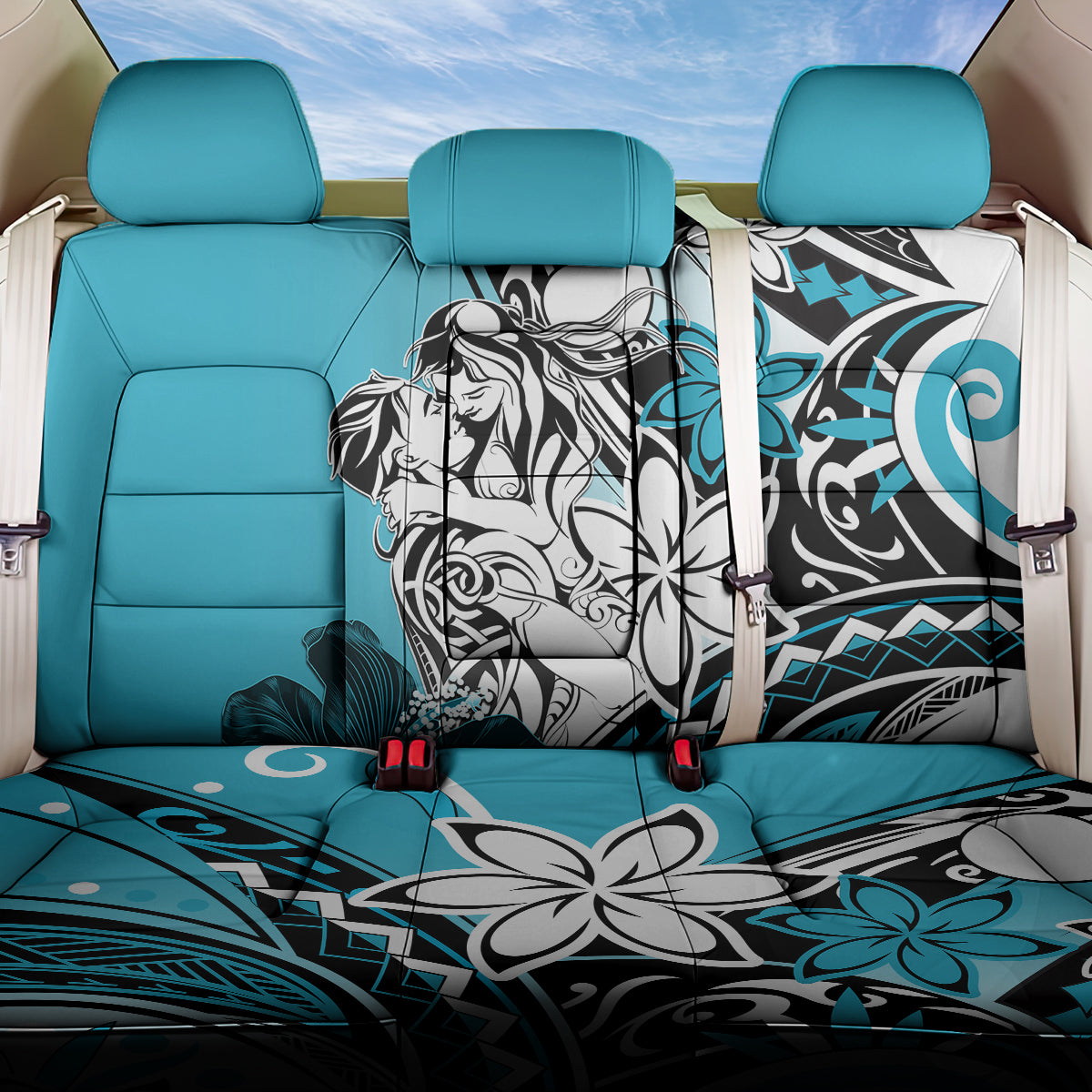 Polynesian Valentine Back Car Seat Cover Couple Floral Unique Sky Blue Version LT01 One Size Sky - Polynesian Pride