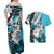 Polynesian Valentine Couples Matching Off Shoulder Maxi Dress and Hawaiian Shirt Couple Floral Unique Sky Blue Version LT01 - Polynesian Pride