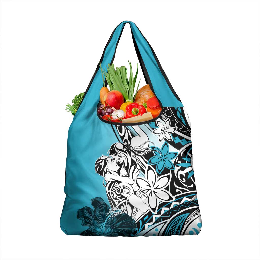 Polynesian Valentine Grocery Bag Couple Floral Unique Sky Blue Version LT01 1-pack One Size Sky - Polynesian Pride
