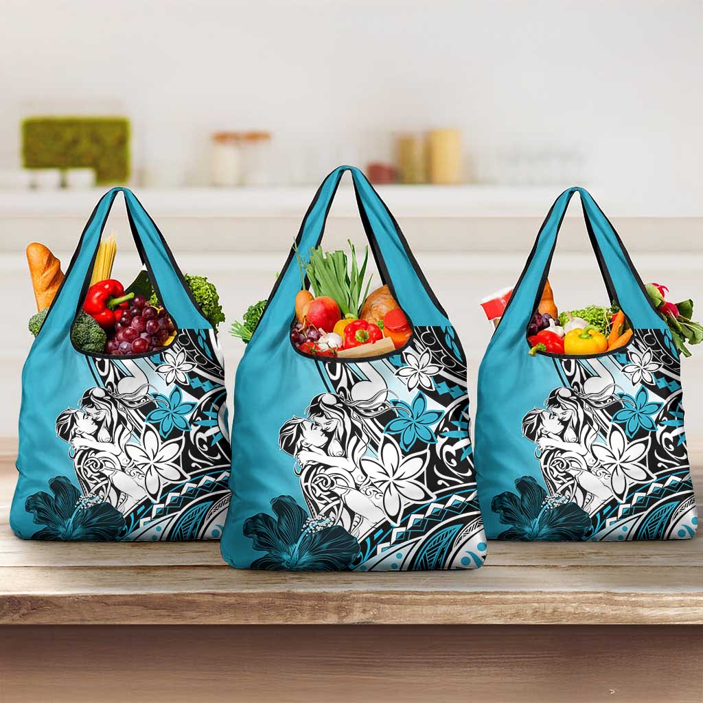 Polynesian Valentine Grocery Bag Couple Floral Unique Sky Blue Version LT01 3-pack One Size Sky - Polynesian Pride