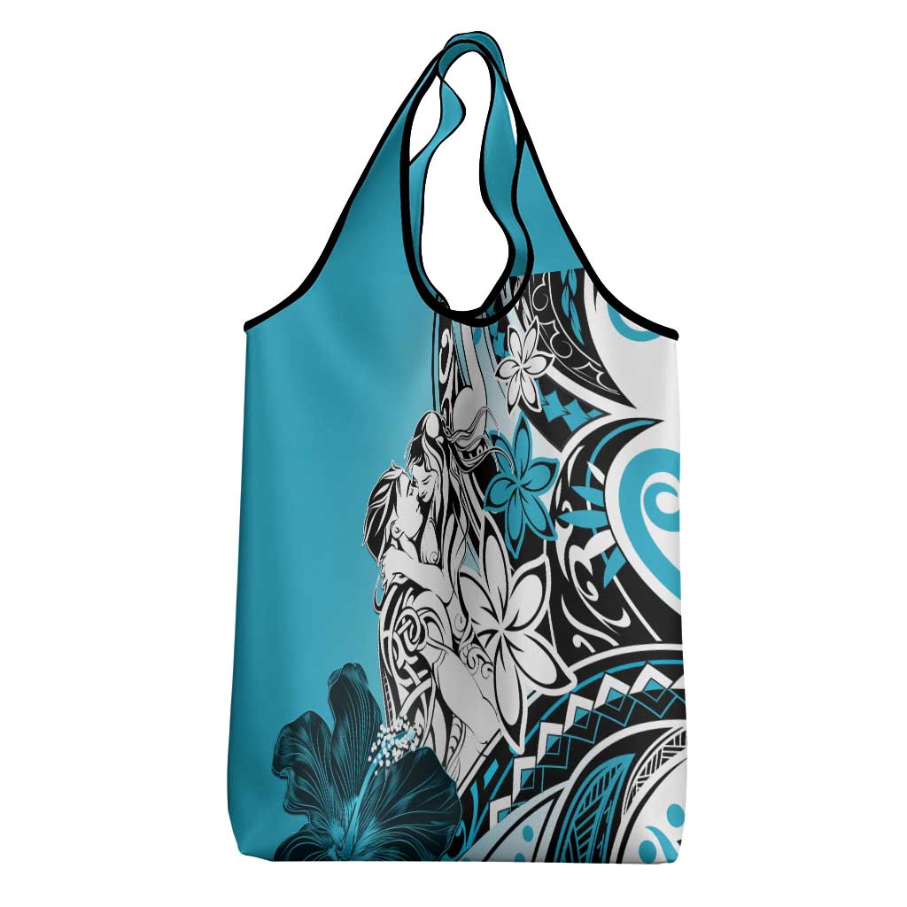Polynesian Valentine Grocery Bag Couple Floral Unique Sky Blue Version LT01 - Polynesian Pride