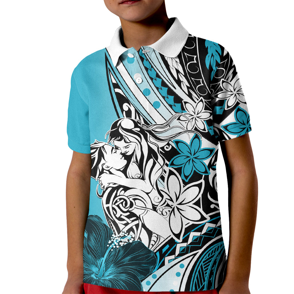 Polynesian Valentine Kid Polo Shirt Couple Floral Unique Sky Blue Version LT01 Kid Sky - Polynesian Pride