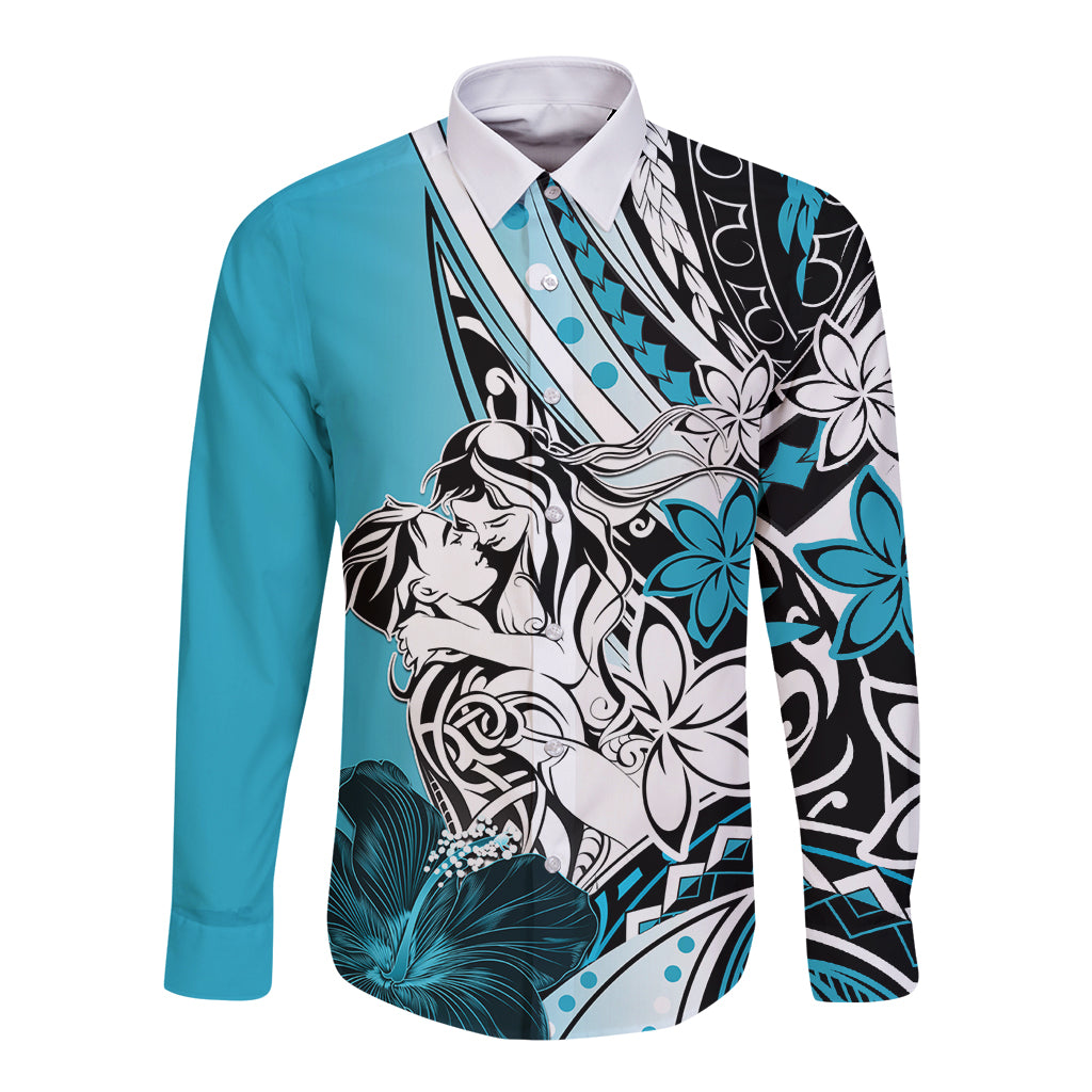 Polynesian Valentine Long Sleeve Button Shirt Couple Floral Unique Sky Blue Version LT01 Unisex Sky - Polynesian Pride