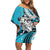 Polynesian Valentine Off Shoulder Short Dress Couple Floral Unique Sky Blue Version LT01 Women Sky - Polynesian Pride