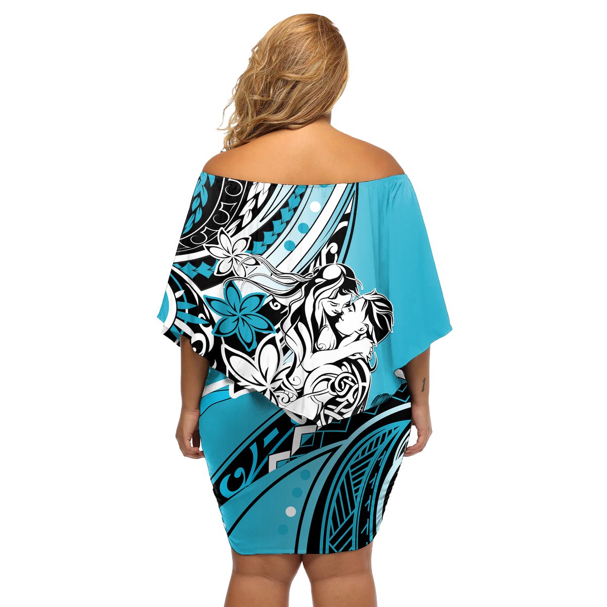 Polynesian Valentine Off Shoulder Short Dress Couple Floral Unique Sky Blue Version LT01 - Polynesian Pride