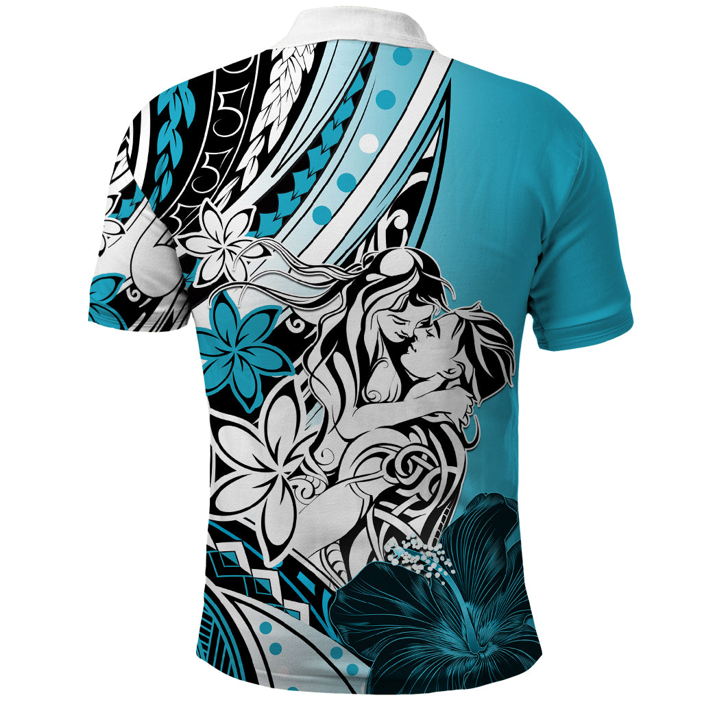 Polynesian Valentine Polo Shirt Couple Floral Unique Sky Blue Version LT01 - Polynesian Pride