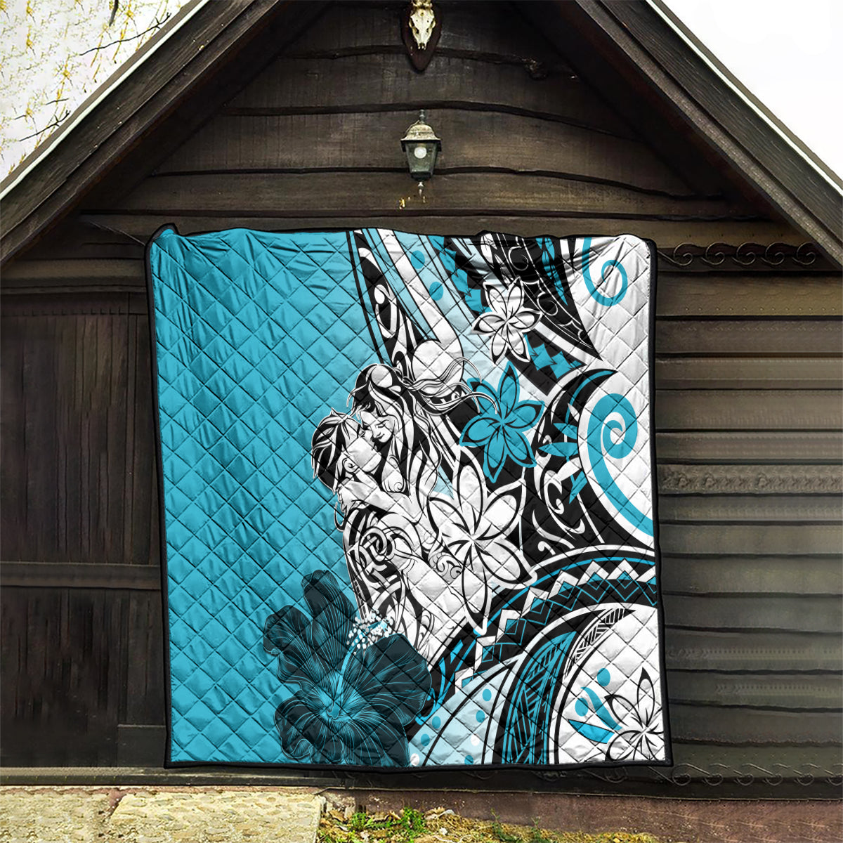 Polynesian Valentine Quilt Couple Floral Unique Sky Blue Version LT01 - Polynesian Pride