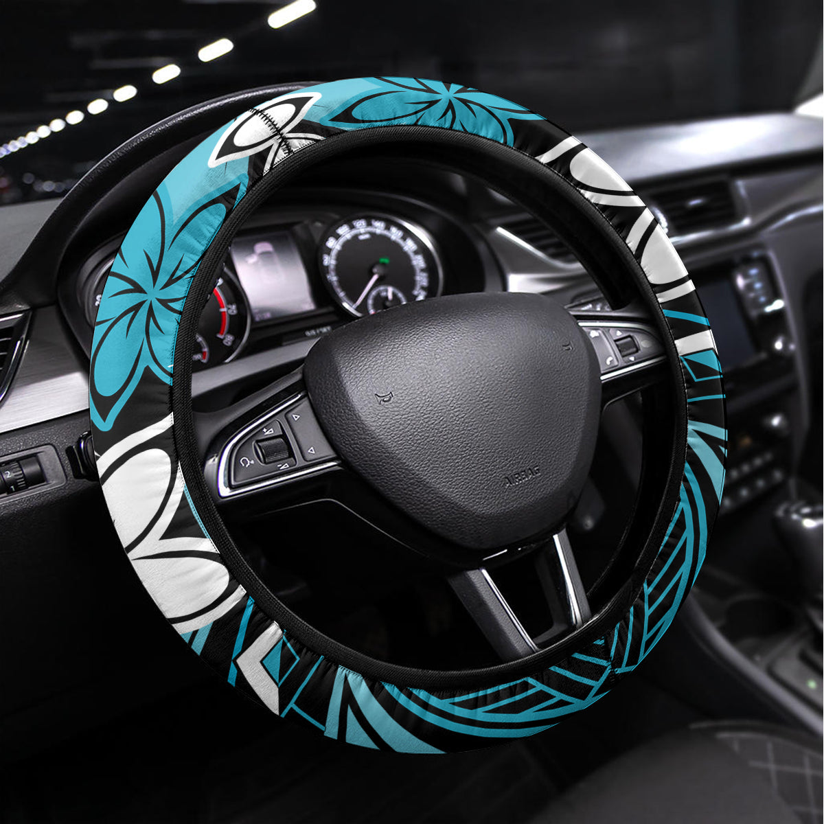 Polynesian Valentine Steering Wheel Cover Couple Floral Unique Sky Blue Version LT01 Universal Fit Sky - Polynesian Pride