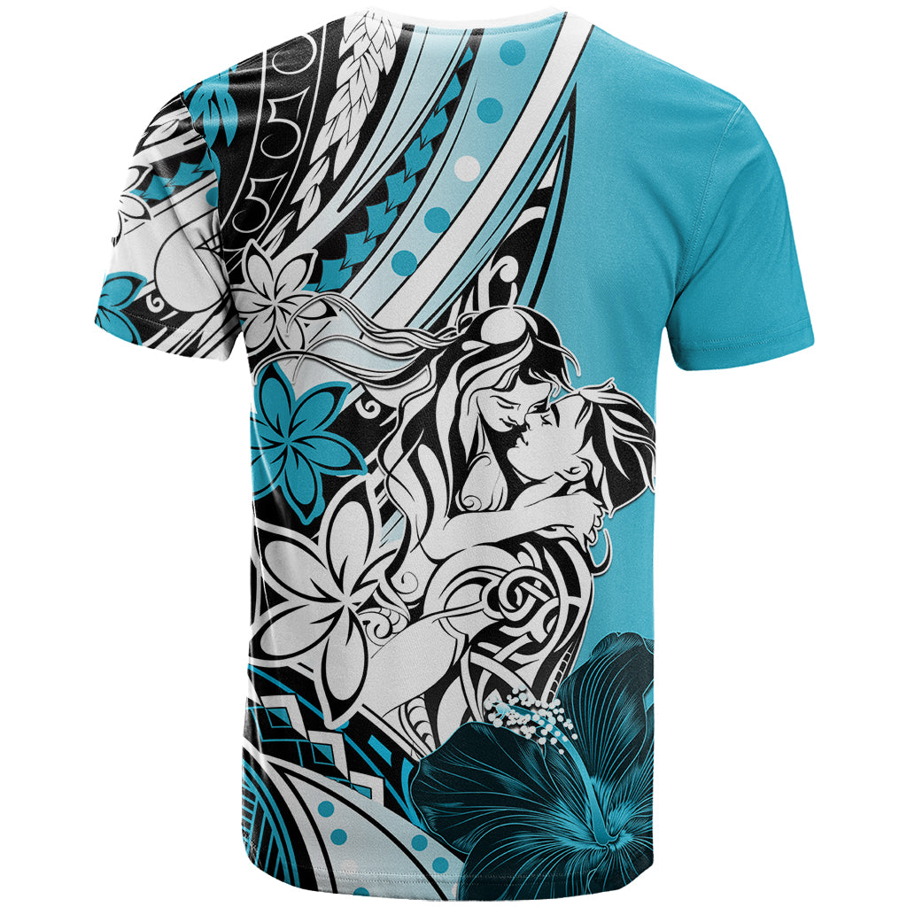 Polynesian Valentine T Shirt Couple Floral Unique Sky Blue Version LT01 - Polynesian Pride