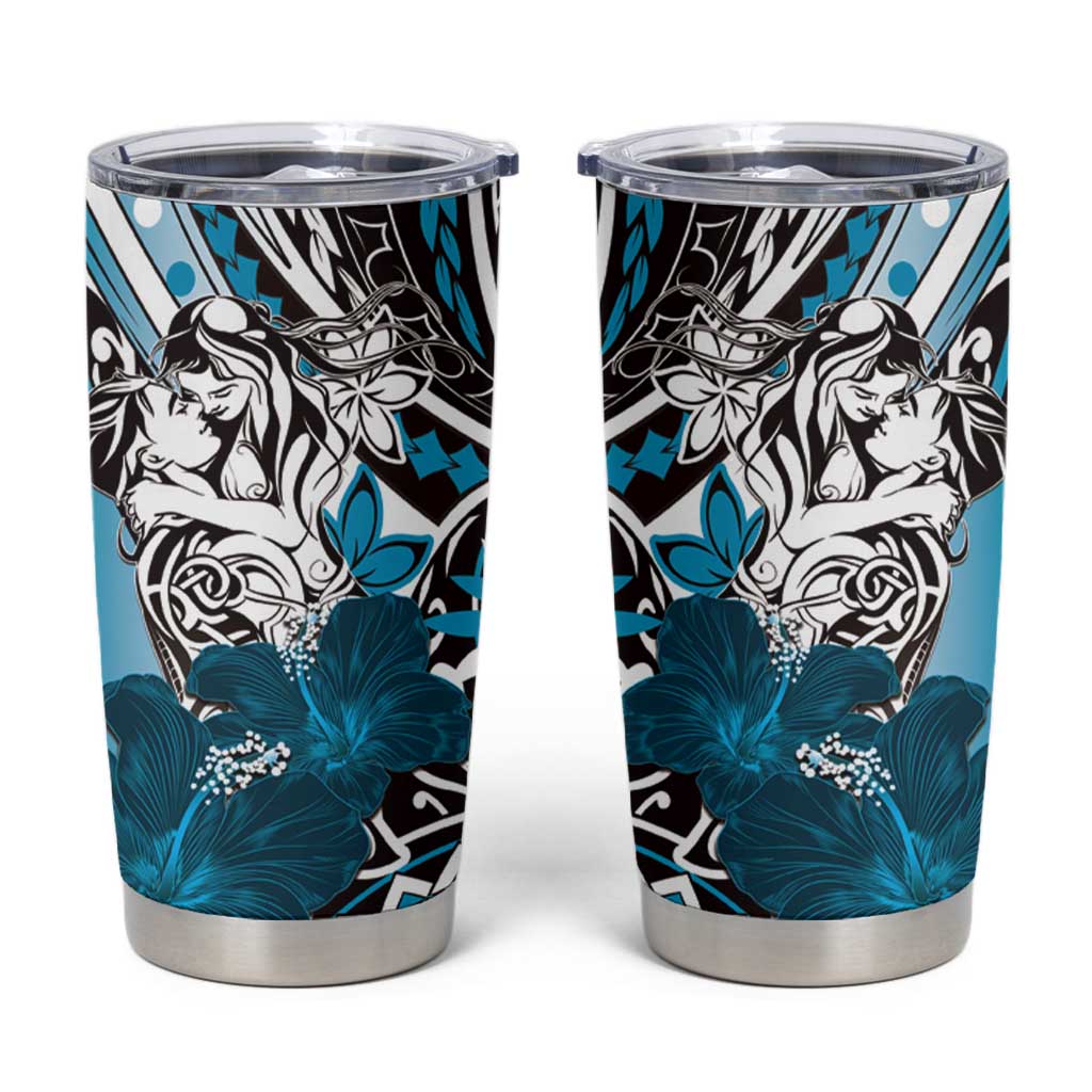 Polynesian Valentine Tumbler Cup Couple Floral Unique Sky Blue Version