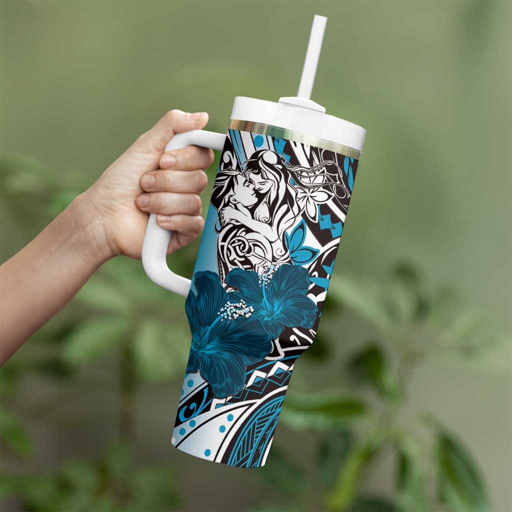 Polynesian Valentine Tumbler With Handle Couple Floral Unique Sky Blue Version LT01 - Polynesian Pride