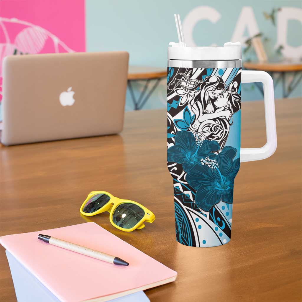 Polynesian Valentine Tumbler With Handle Couple Floral Unique Sky Blue Version LT01 - Polynesian Pride