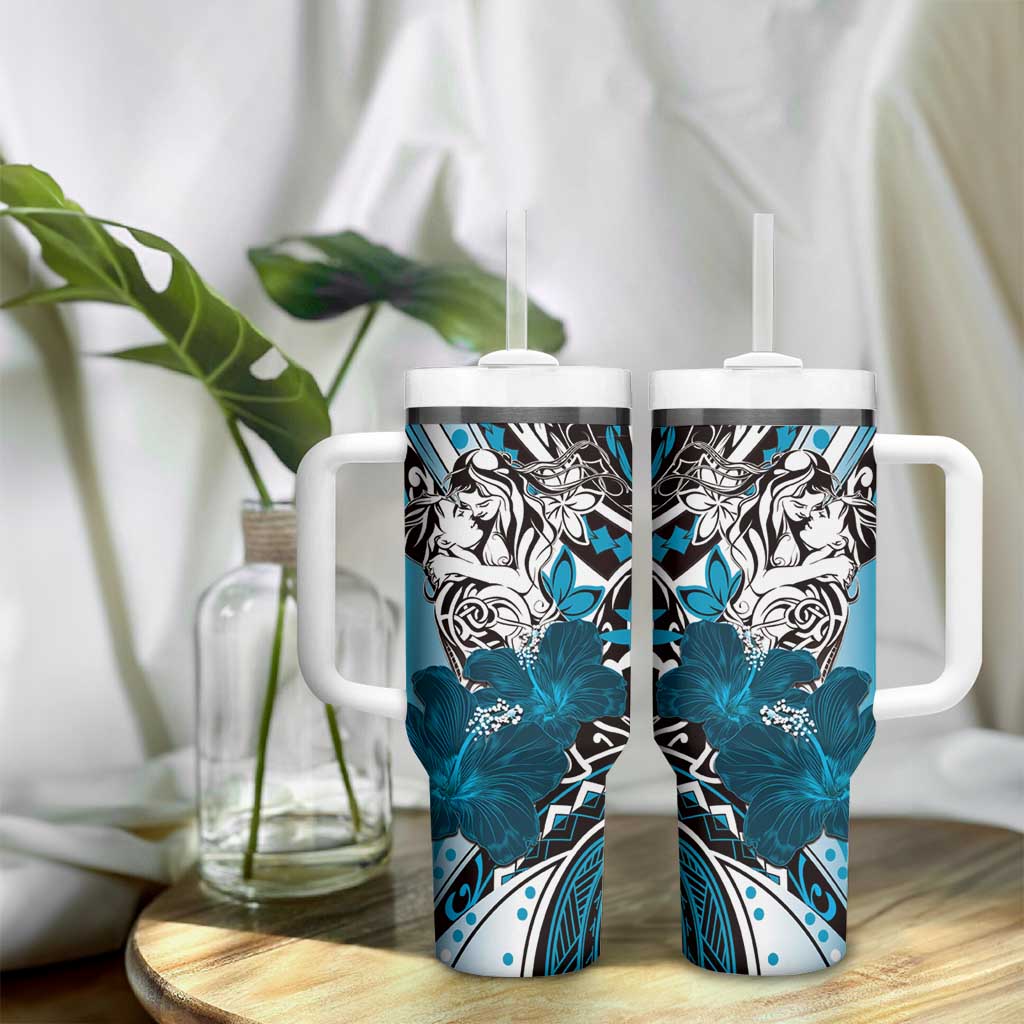 Polynesian Valentine Tumbler With Handle Couple Floral Unique Sky Blue Version LT01 - Polynesian Pride
