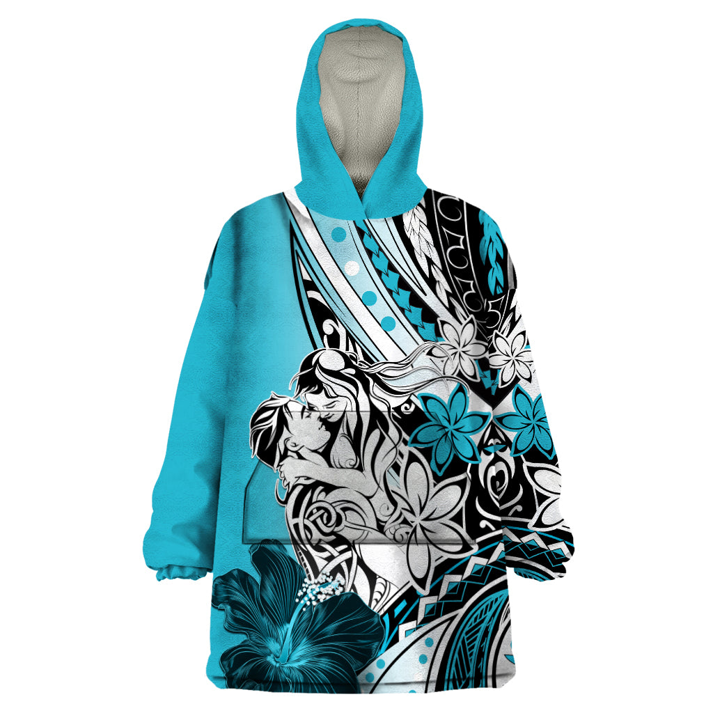 Polynesian Valentine Wearable Blanket Hoodie Couple Floral Unique Sky Blue Version LT01 One Size Sky - Polynesian Pride