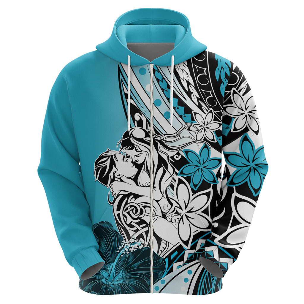 Polynesian Valentine Zip Hoodie Couple Floral Unique Sky Blue Version LT01 - Polynesian Pride