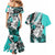 Polynesian Valentine Couples Matching Mermaid Dress and Hawaiian Shirt Couple Floral Unique Turquoise Version LT01 - Polynesian Pride