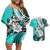 Polynesian Valentine Couples Matching Off Shoulder Short Dress and Hawaiian Shirt Couple Floral Unique Turquoise Version LT01 Turquoise - Polynesian Pride