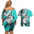 Polynesian Valentine Couples Matching Off Shoulder Short Dress and Hawaiian Shirt Couple Floral Unique Turquoise Version LT01 - Polynesian Pride