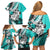 Polynesian Valentine Family Matching Off Shoulder Short Dress and Hawaiian Shirt Couple Floral Unique Turquoise Version LT01 - Polynesian Pride