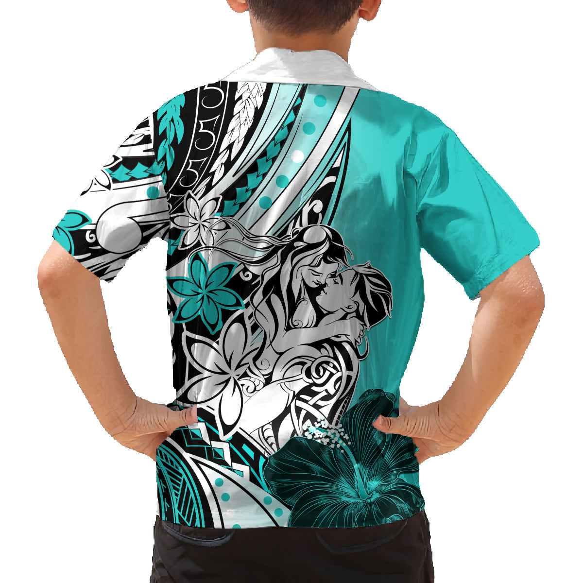 Polynesian Valentine Family Matching Tank Maxi Dress and Hawaiian Shirt Couple Floral Unique Turquoise Version LT01 - Polynesian Pride
