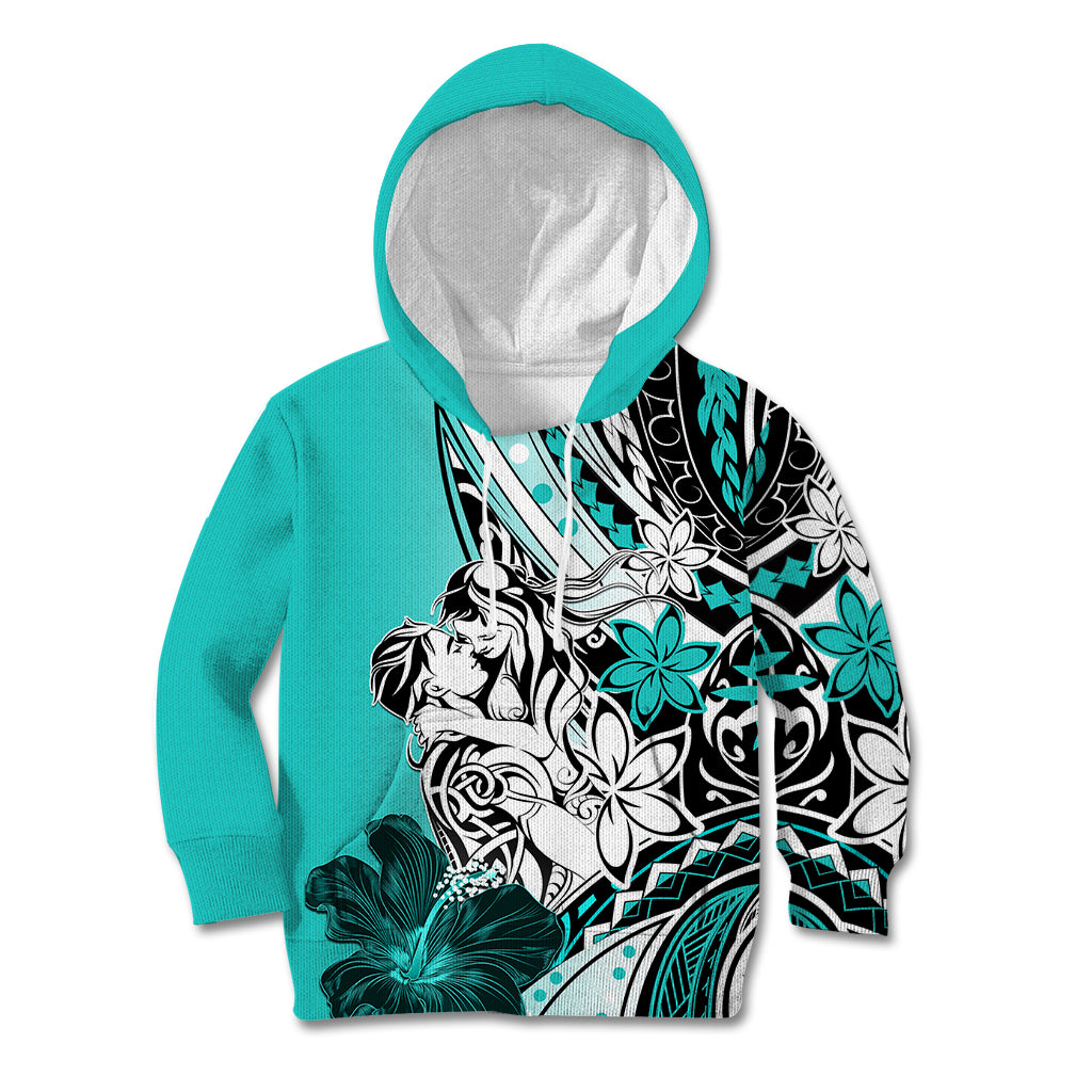 Polynesian Valentine Kid Hoodie Couple Floral Unique Turquoise Version LT01 Hoodie Turquoise - Polynesian Pride