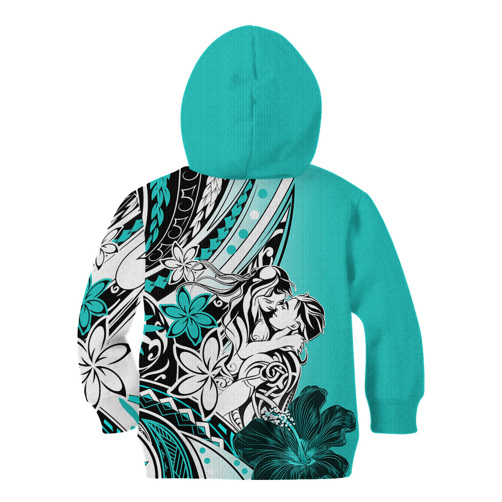 Polynesian Valentine Kid Hoodie Couple Floral Unique Turquoise Version LT01 - Polynesian Pride