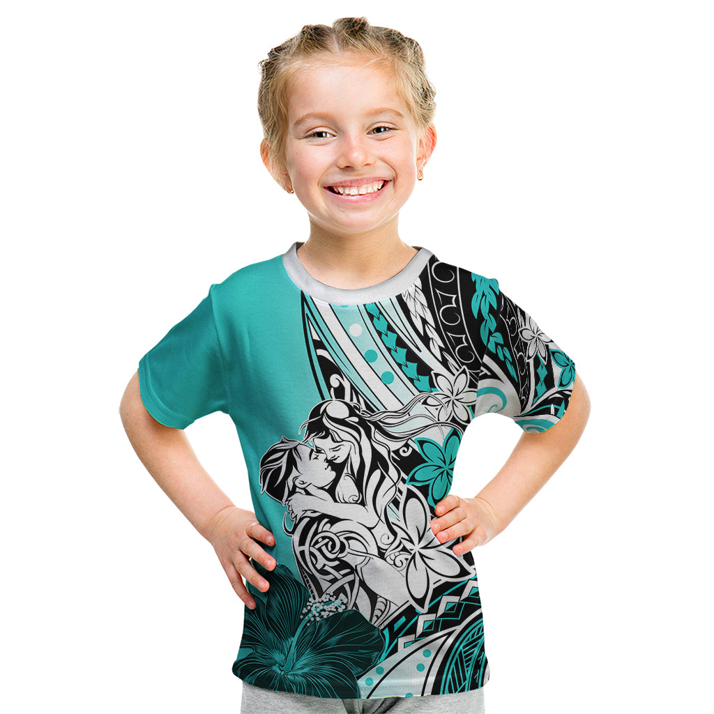 Polynesian Valentine Kid T Shirt Couple Floral Unique Turquoise Version LT01 Turquoise - Polynesian Pride