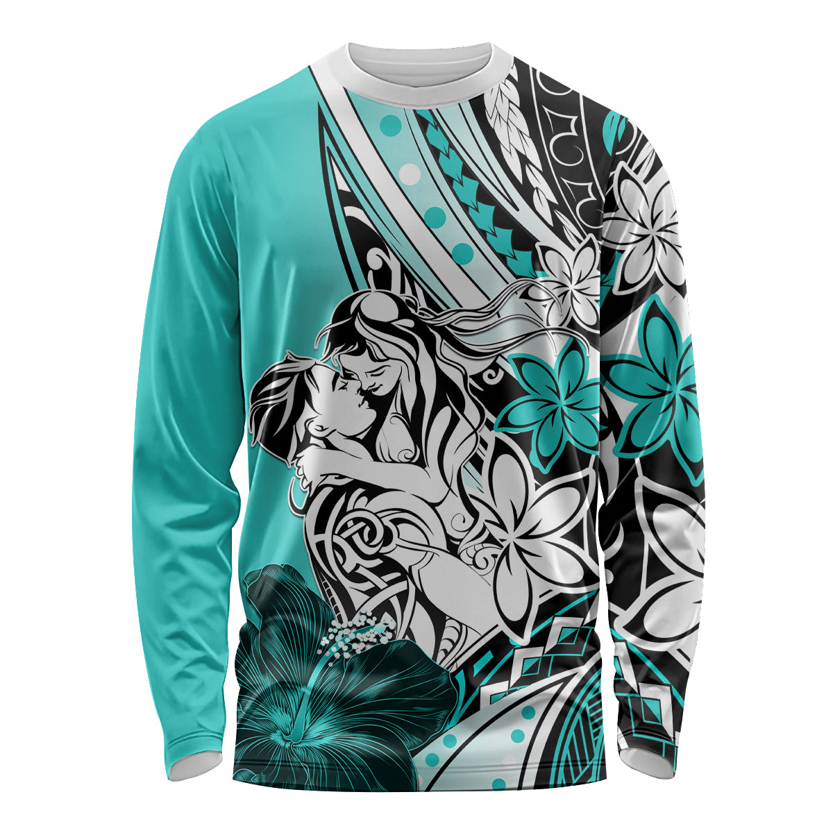 Polynesian Valentine Long Sleeve Shirt Couple Floral Unique Turquoise Version LT01 Unisex Turquoise - Polynesian Pride