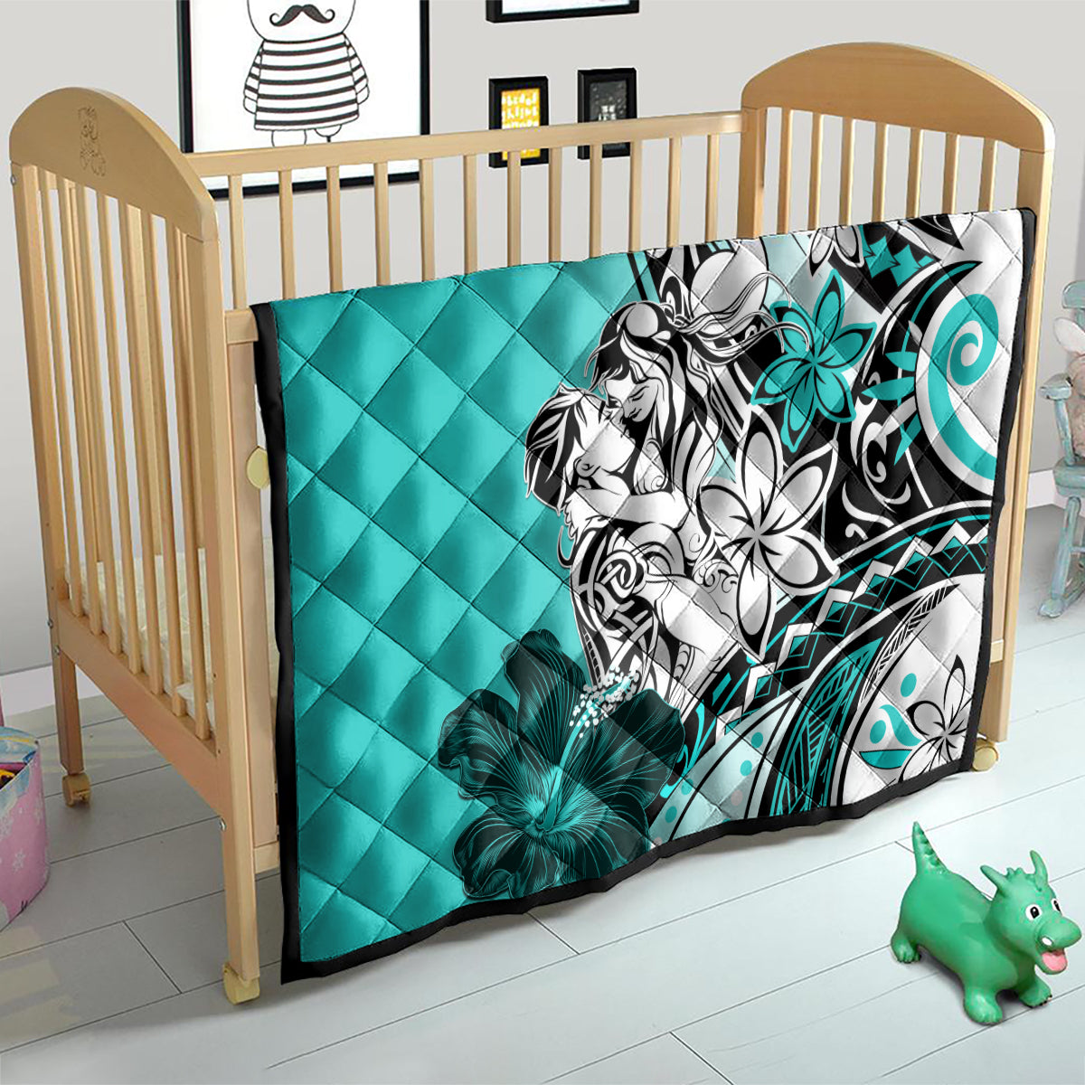 Polynesian Valentine Quilt Couple Floral Unique Turquoise Version LT01 - Polynesian Pride