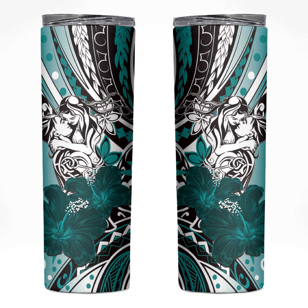 Polynesian Valentine Skinny Tumbler Couple Floral Unique Teal Version