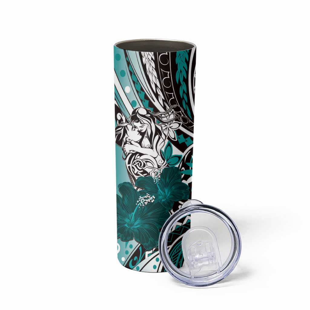 Polynesian Valentine Skinny Tumbler Couple Floral Unique Teal Version