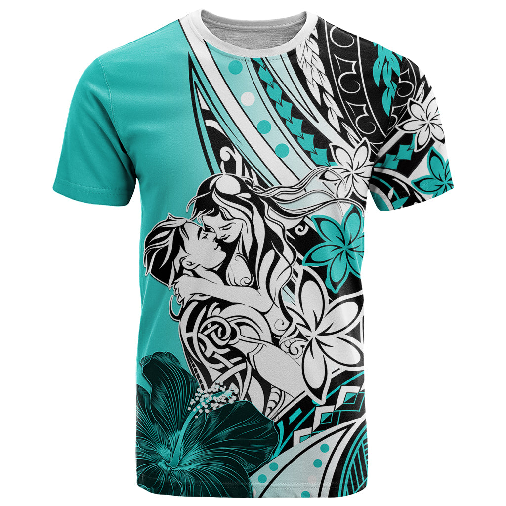 Polynesian Valentine T Shirt Couple Floral Unique Turquoise Version LT01 Turquoise - Polynesian Pride