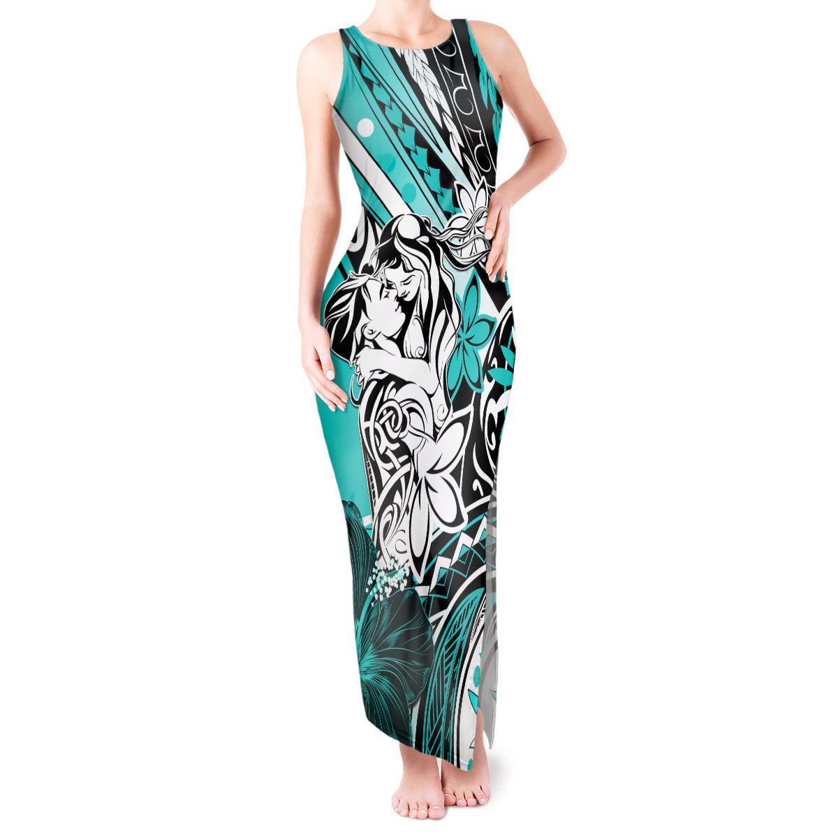 Polynesian Valentine Tank Maxi Dress Couple Floral Unique Turquoise Version LT01 Women Turquoise - Polynesian Pride