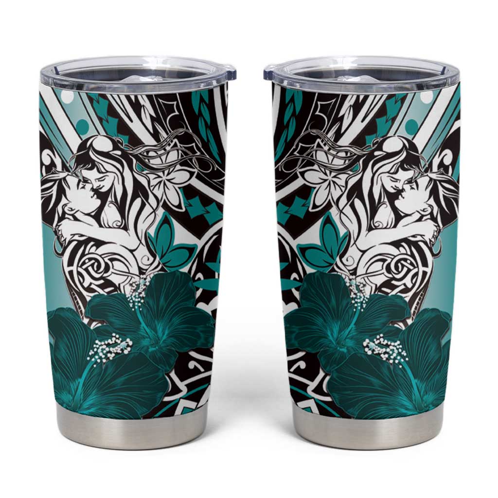 Polynesian Valentine Tumbler Cup Couple Floral Unique Teal Version LT01 Teal - Polynesian Pride