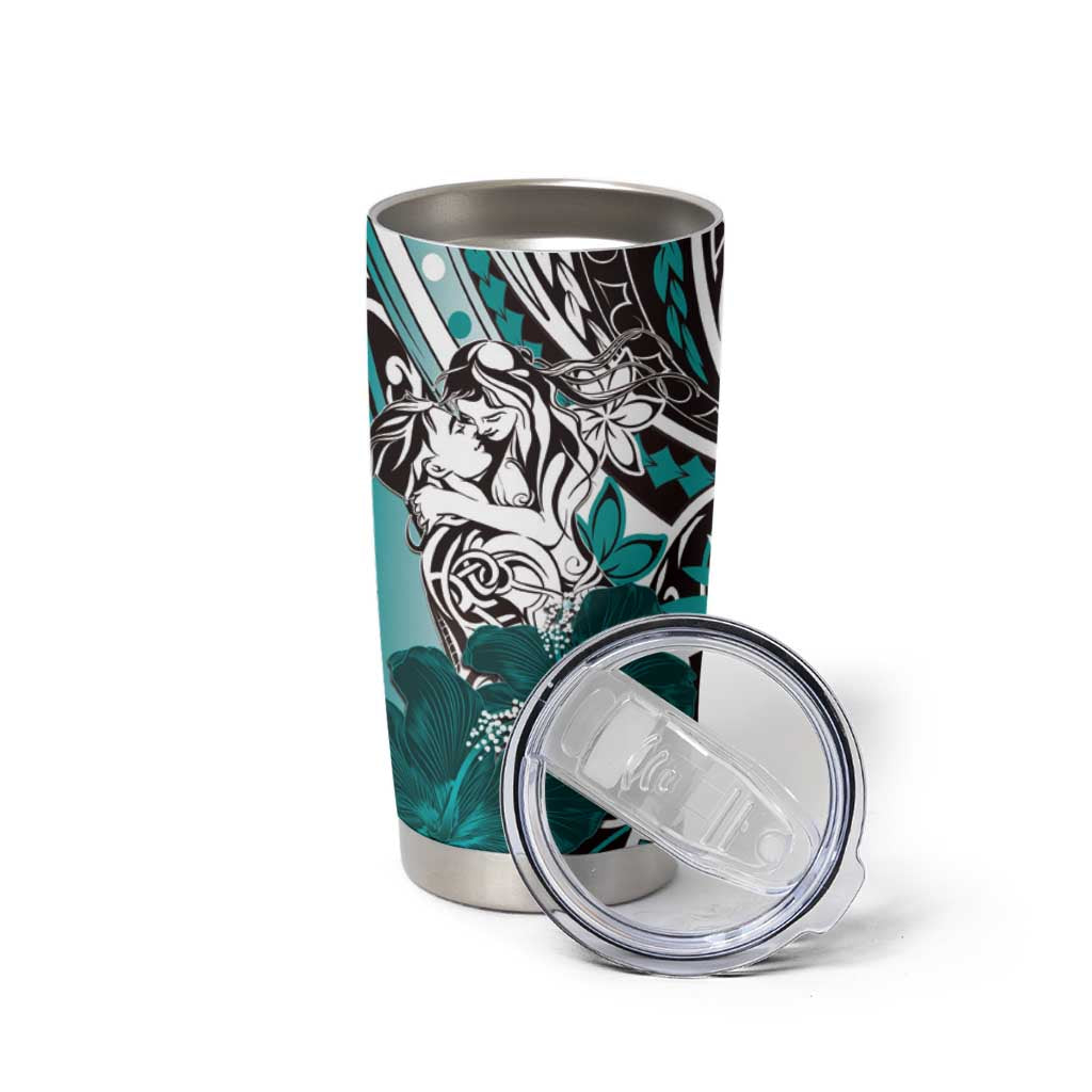 Polynesian Valentine Tumbler Cup Couple Floral Unique Teal Version LT01 - Polynesian Pride