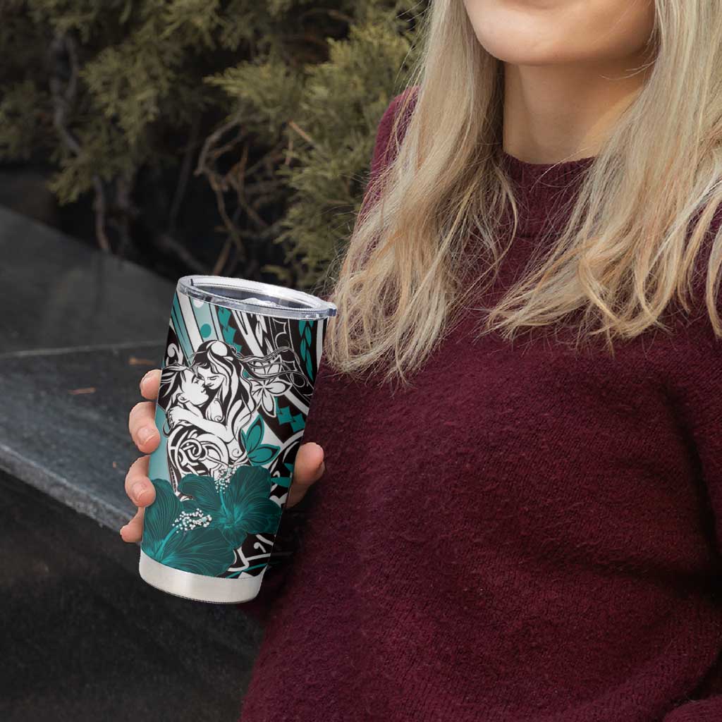 Polynesian Valentine Tumbler Cup Couple Floral Unique Teal Version LT01 - Polynesian Pride