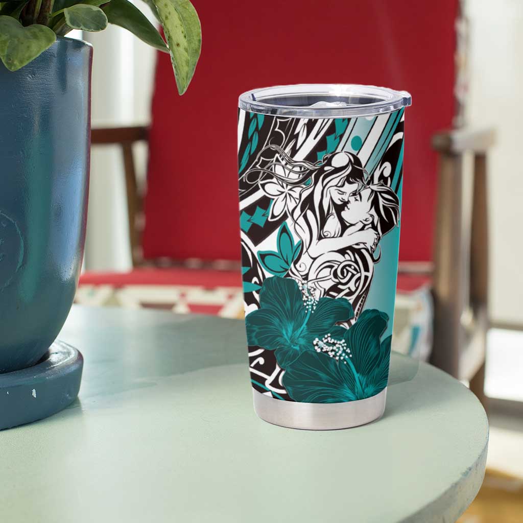 Polynesian Valentine Tumbler Cup Couple Floral Unique Teal Version LT01 - Polynesian Pride