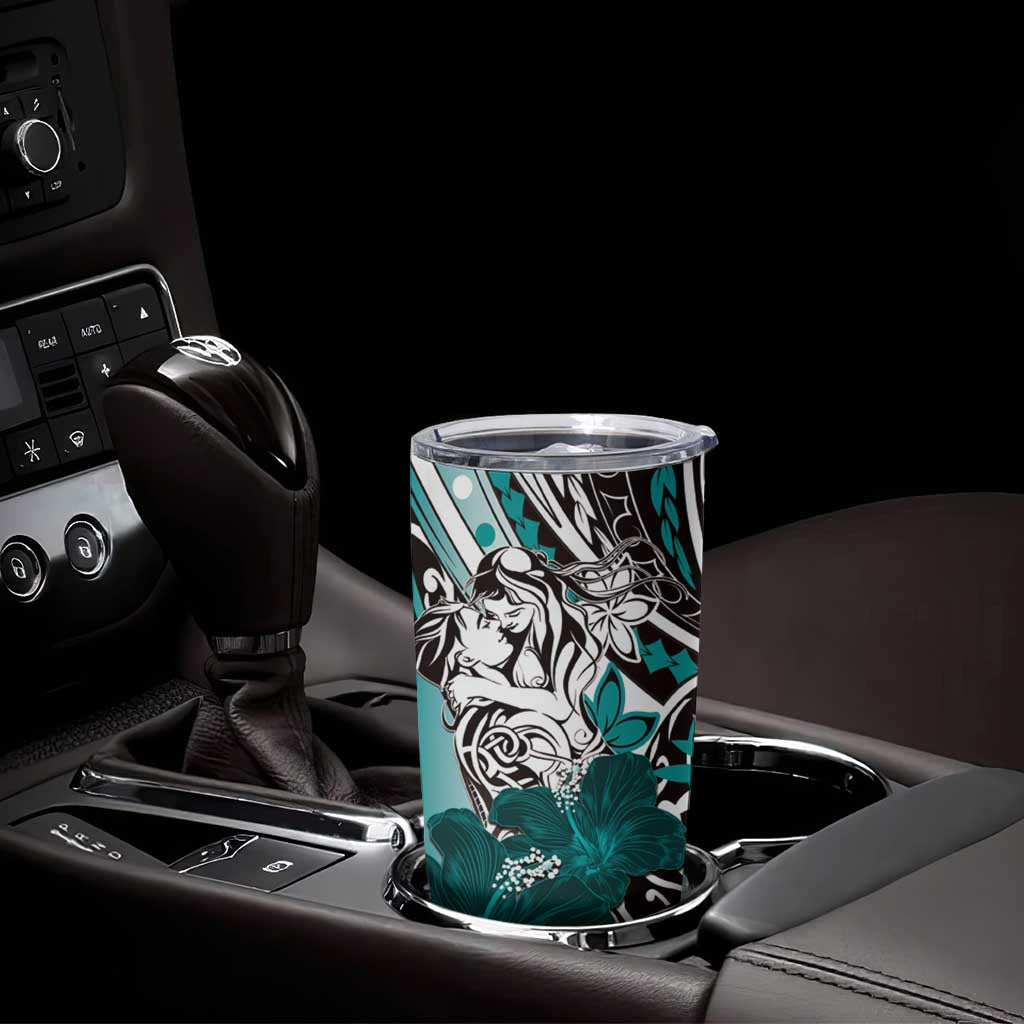 Polynesian Valentine Tumbler Cup Couple Floral Unique Teal Version LT01 - Polynesian Pride