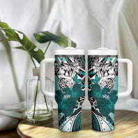 Polynesian Valentine Tumbler With Handle Couple Floral Unique Teal Version LT01 - Polynesian Pride